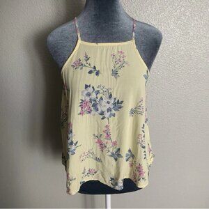 Hollister Womens XS Yellow Floral Spaghetti Adjustable Strap Top